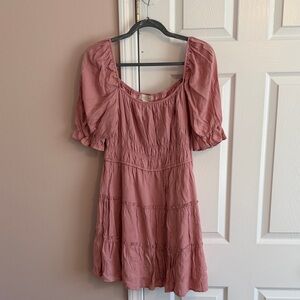 Altar'd State Dusty Rose Mini Dress with Puff Sleeves